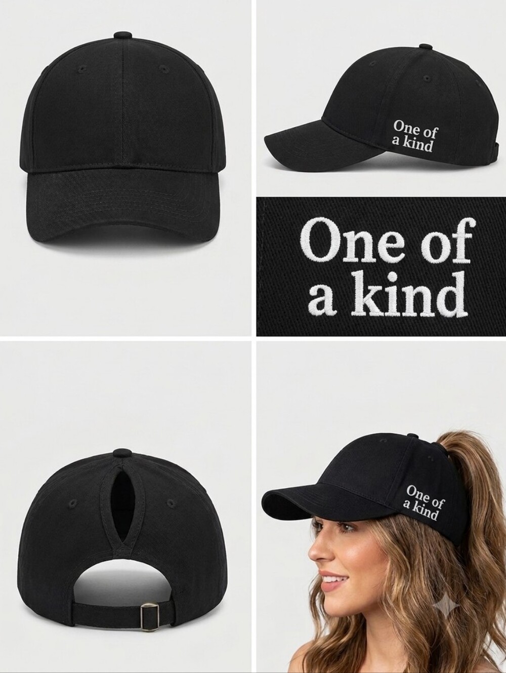 "One of a Kind" Collection One Ponytail Baseball Cap – Black (D-1)